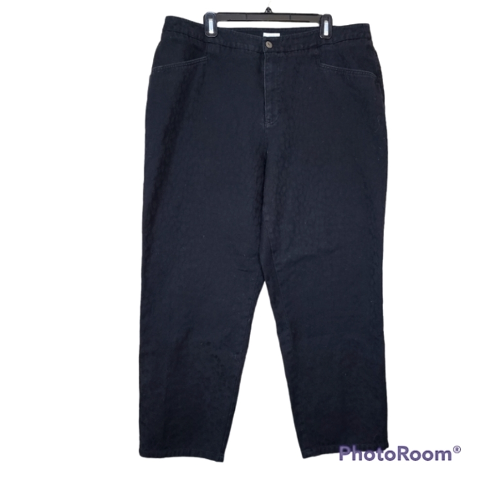Liz Claiborne Size 18W Black on Black Leopard High-Rise Straight Leg Capri Pants